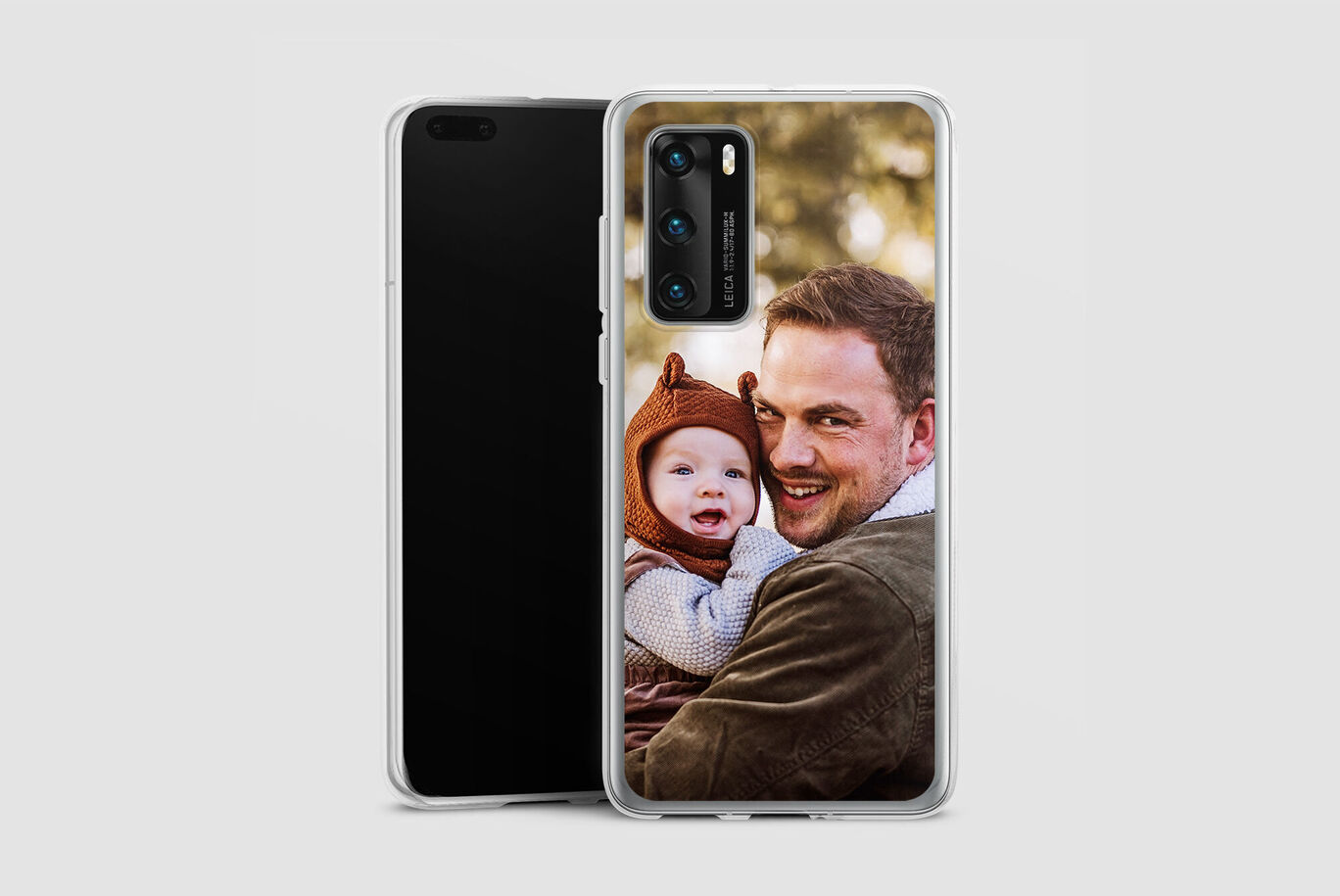 Ein hochwertiges Handy-Cover zeigt ein liebevolles Foto eines Vaters mit seinem Kind